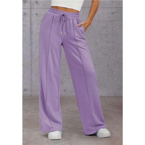 Womens Wide Leg Sweatpants High Waisted Purple - Picture 3 of 6